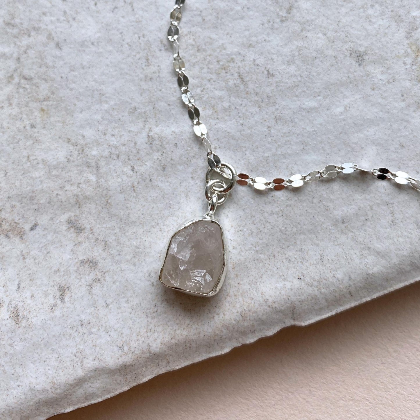 Rose Quartz Carved Vintage Chain Necklace | Love (Sterling Silver)