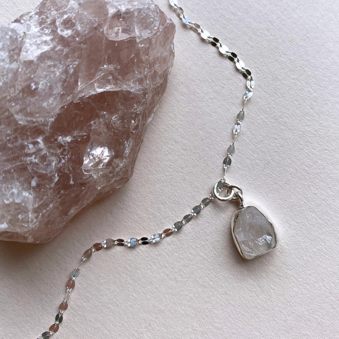 Rose Quartz Carved Vintage Chain Necklace | Love (Sterling Silver)