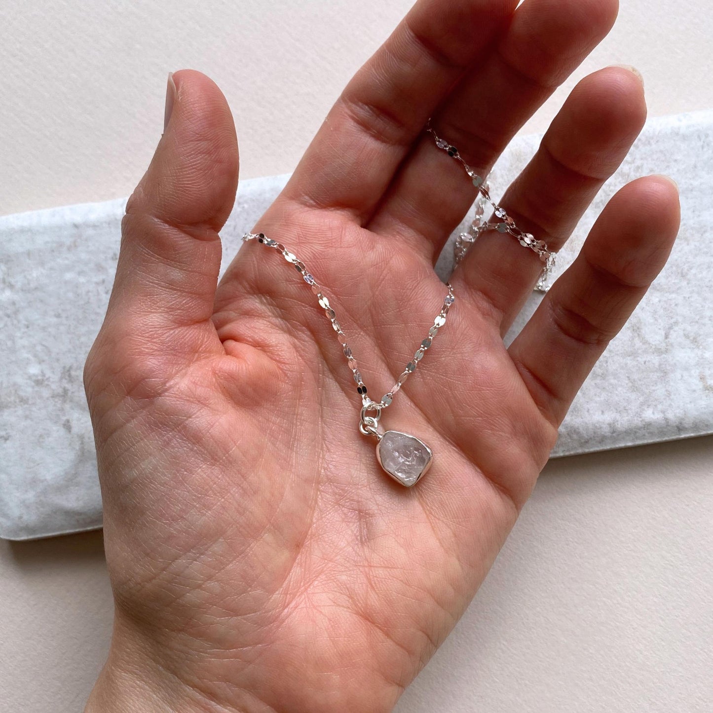 Rose Quartz Carved Vintage Chain Necklace | Love (Sterling Silver)