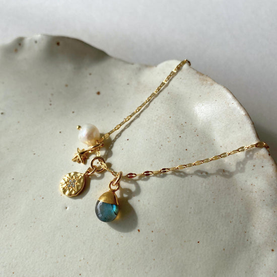 Labradorite Charm Necklace | Adventure (Gold Plated)
