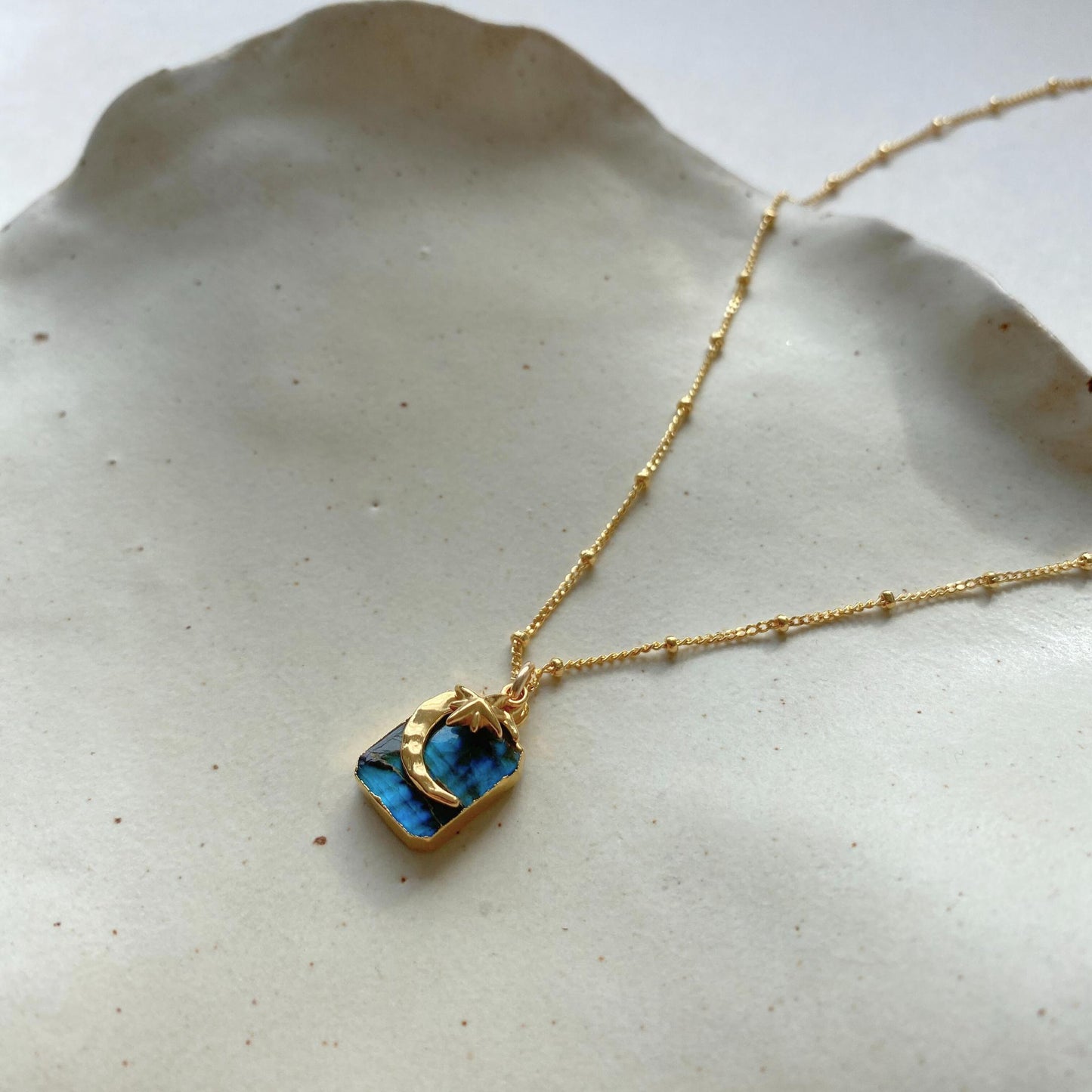 Labradorite Moon & Star Gem Slice Triple Necklace | Adventure (Gold Plated)
