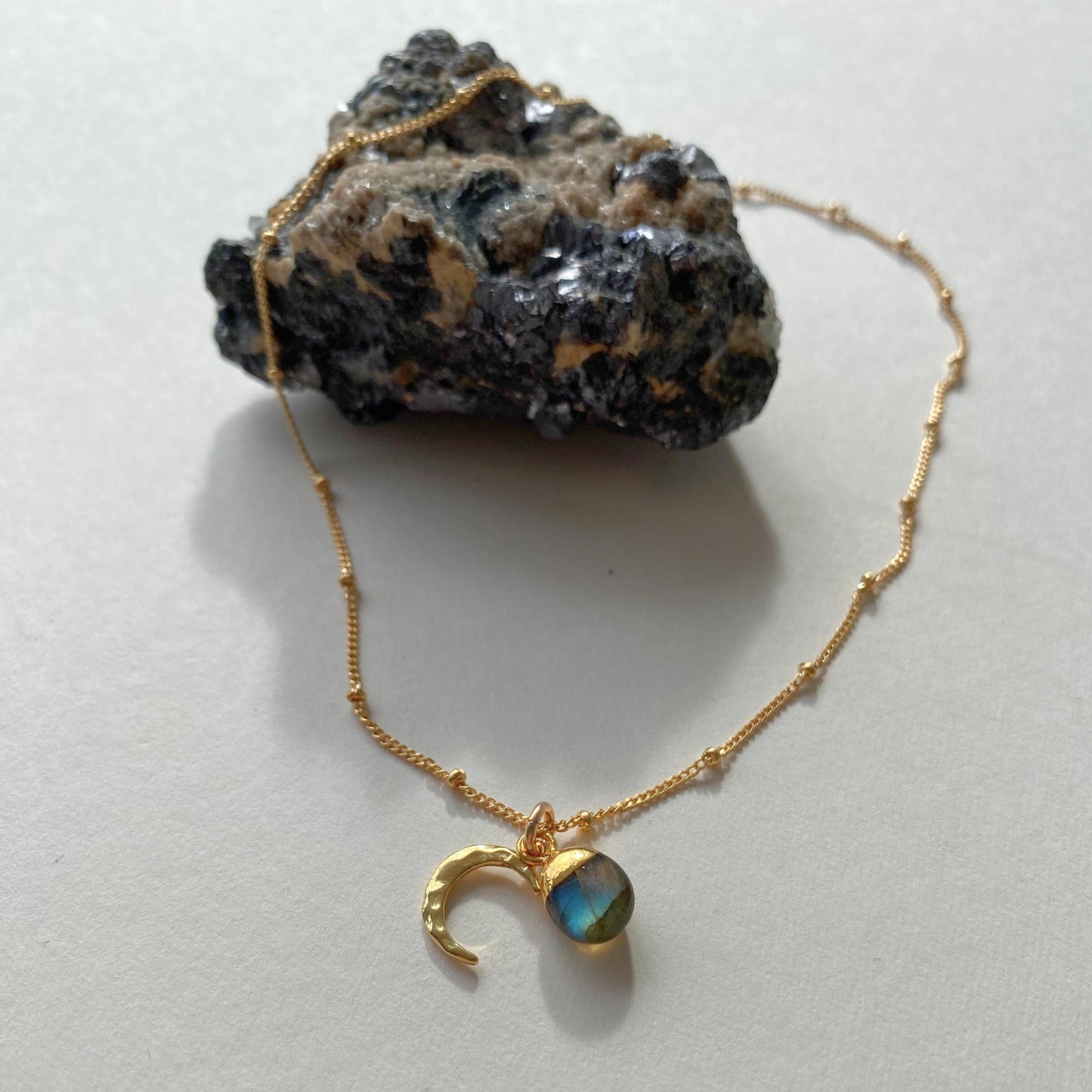 Labradorite & Moon Necklace (Gold Plated)