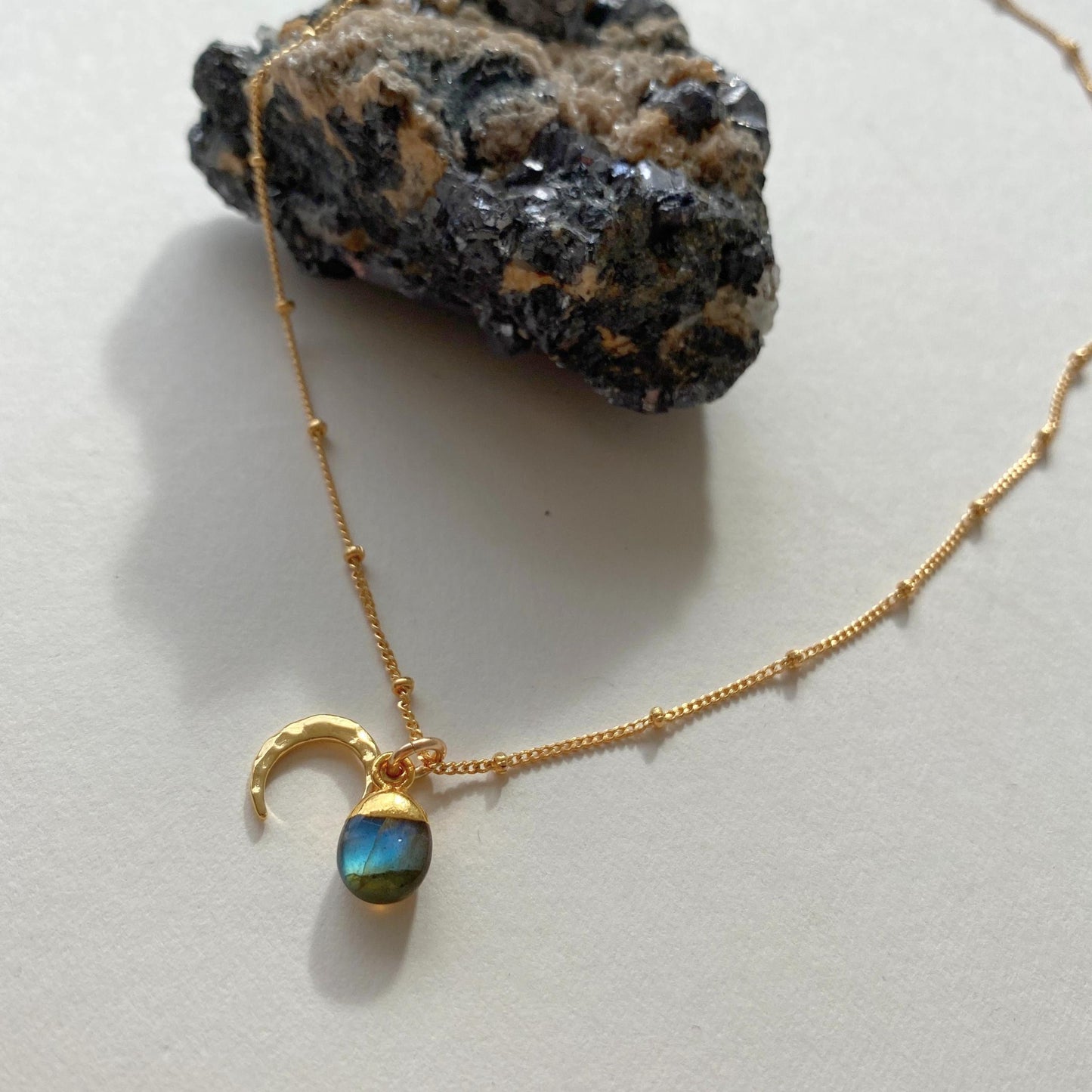 Labradorite & Moon Necklace (Gold Plated)