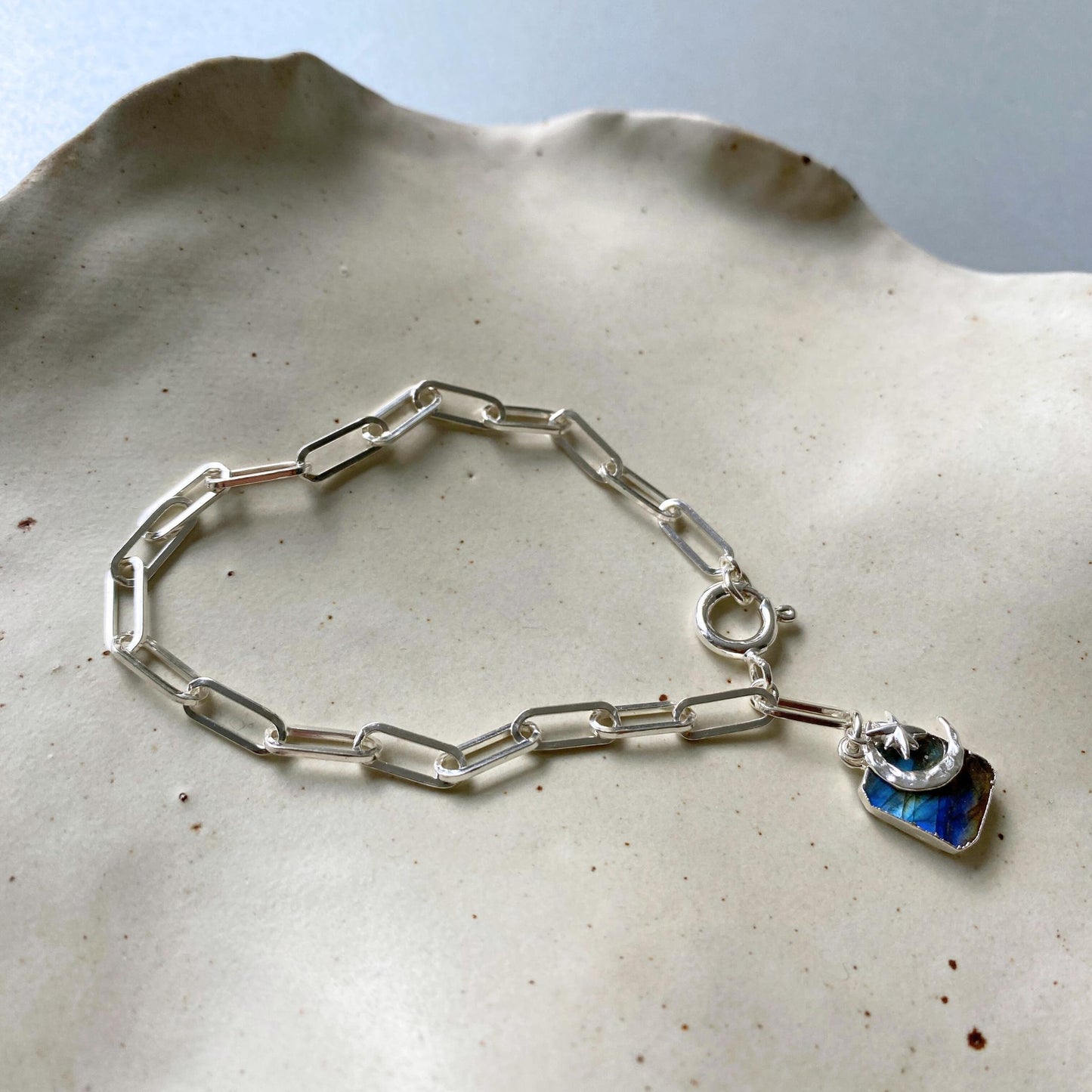 Labradorite Moon & Star Gem Slice Triple Chunky Chain Bracelet | Adventure (Silver)