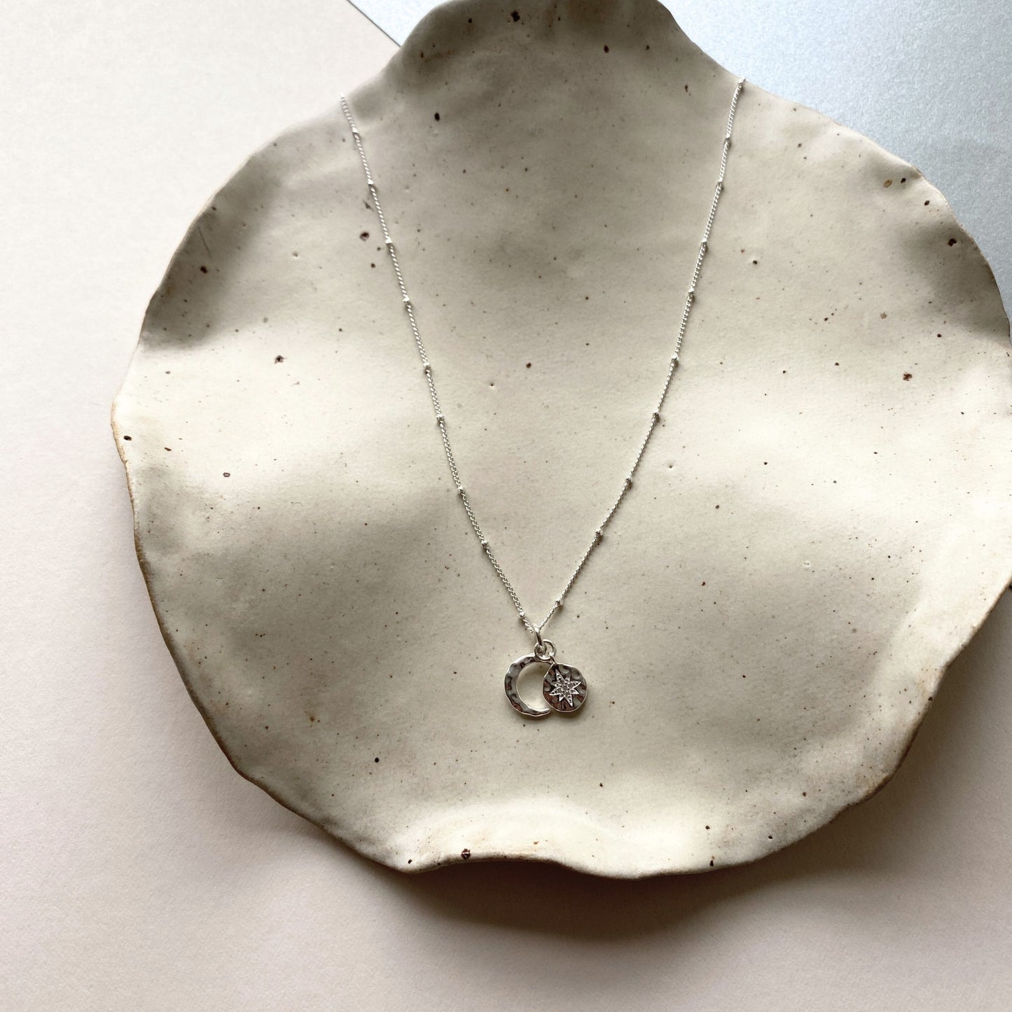 Crescent Moon & Coin Necklace (Sterling Silver)