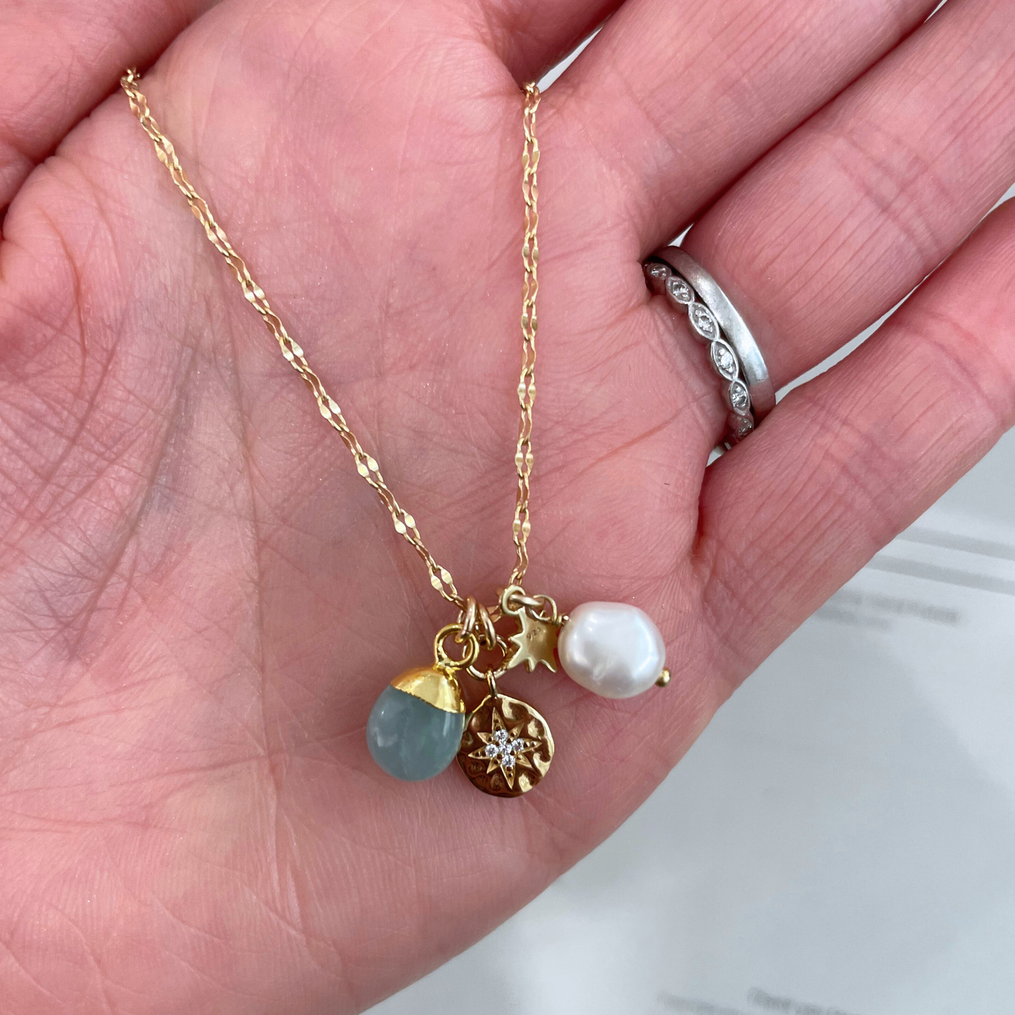 Aquamarine Charm Necklace | Serenity (Gold Plated)