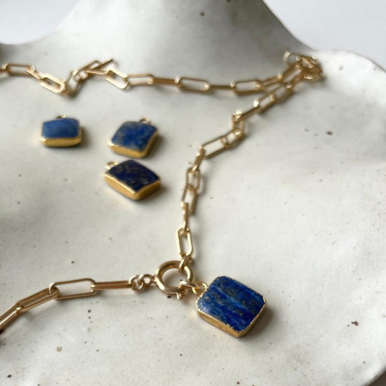 Lapis Lazuli Gem Slice Chunky Chain Necklace | Strength (Gold Plated)