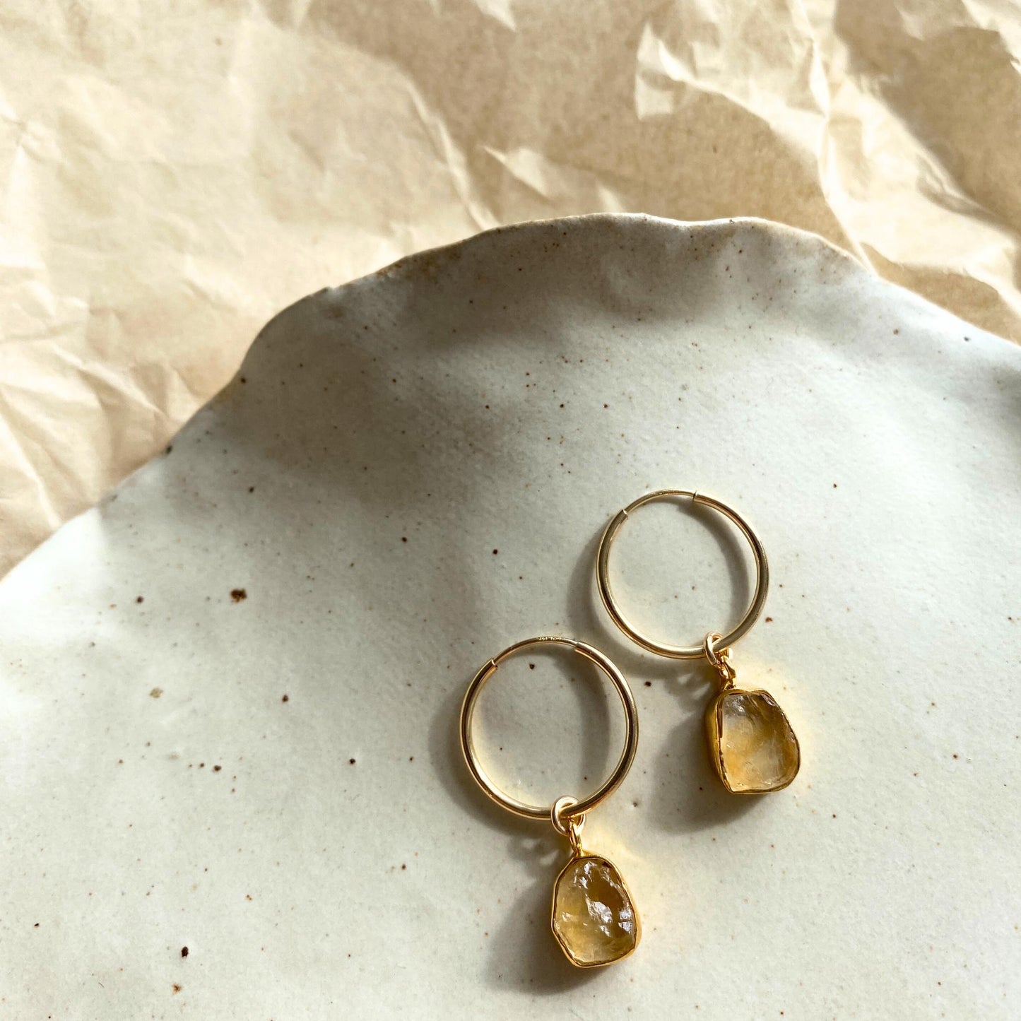 Citrine Carved Hoop Earrings | Success (Gold Fill)