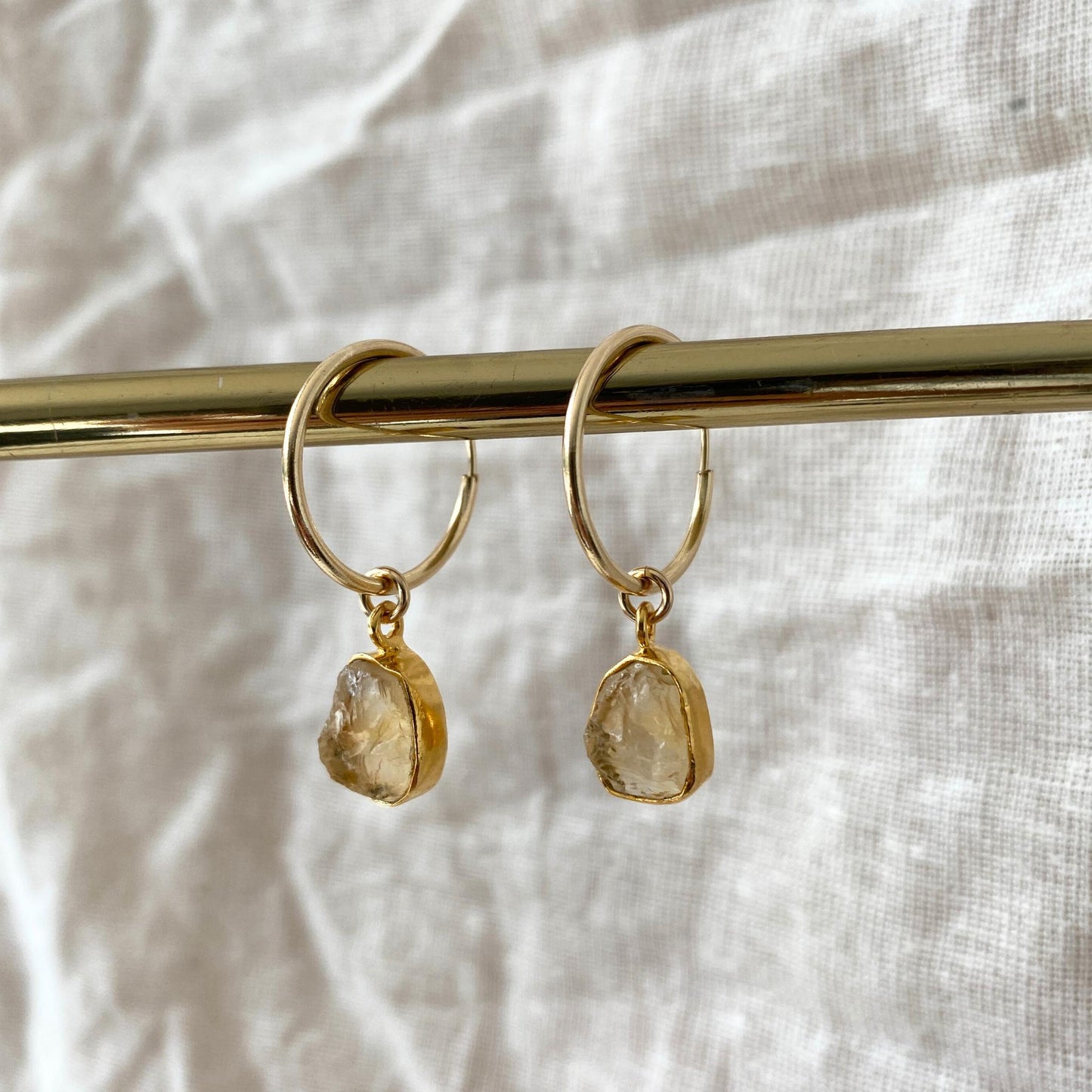 Citrine Carved Hoop Earrings | Success (Gold Fill)