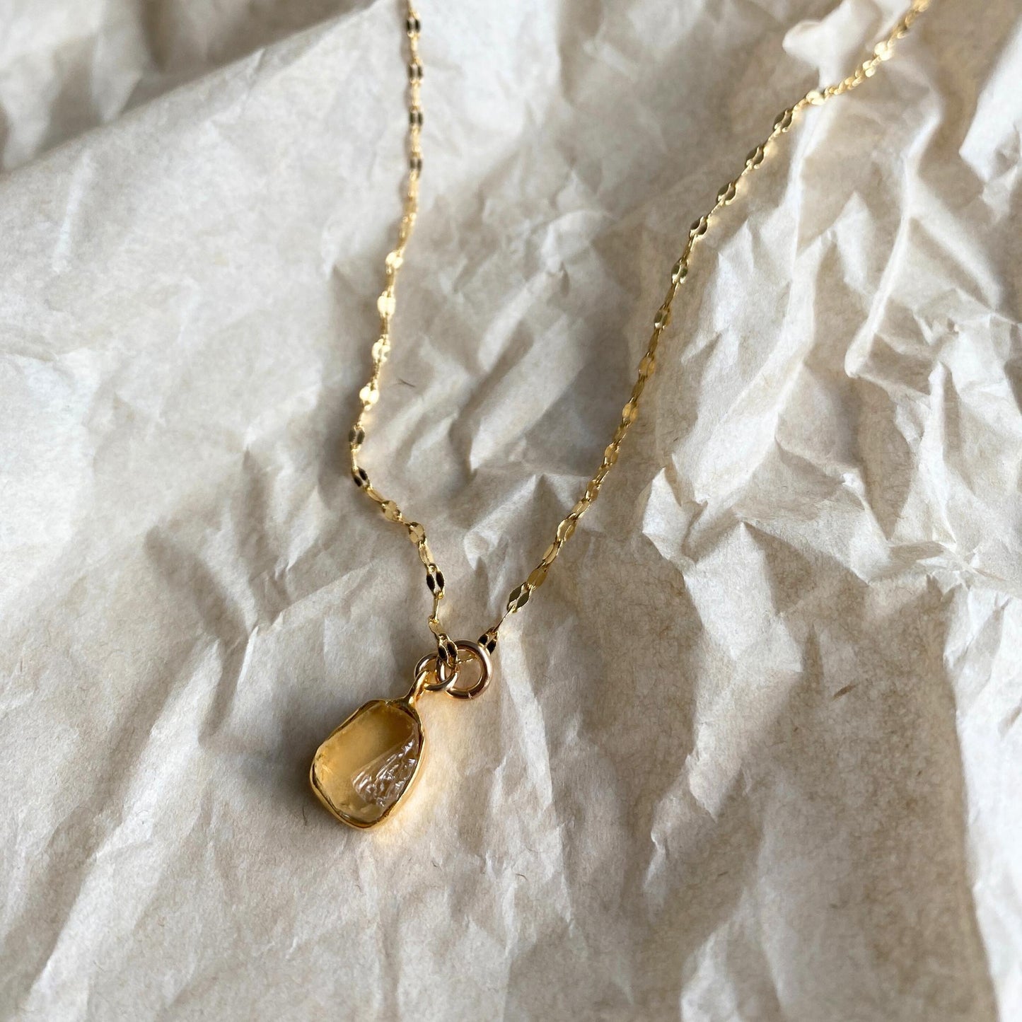 Citrine Carved Vintage Chain Necklace | Success (Gold Plated)