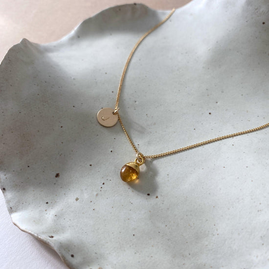 November Birthstone | Citrine Tiny Tumbled Necklace (Gold)