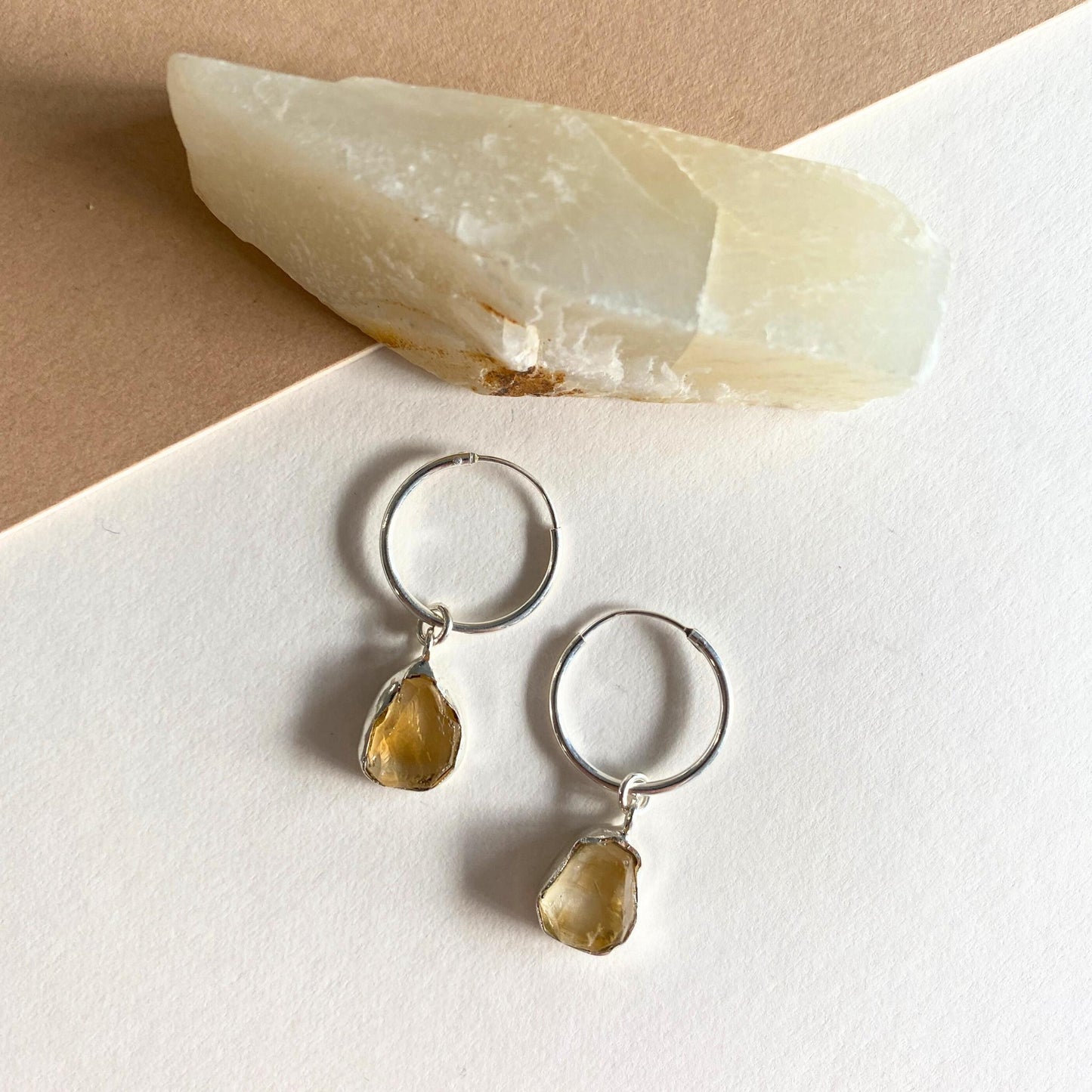 Citrine Carved Hoop Earrings | Success (Sterling Silver)
