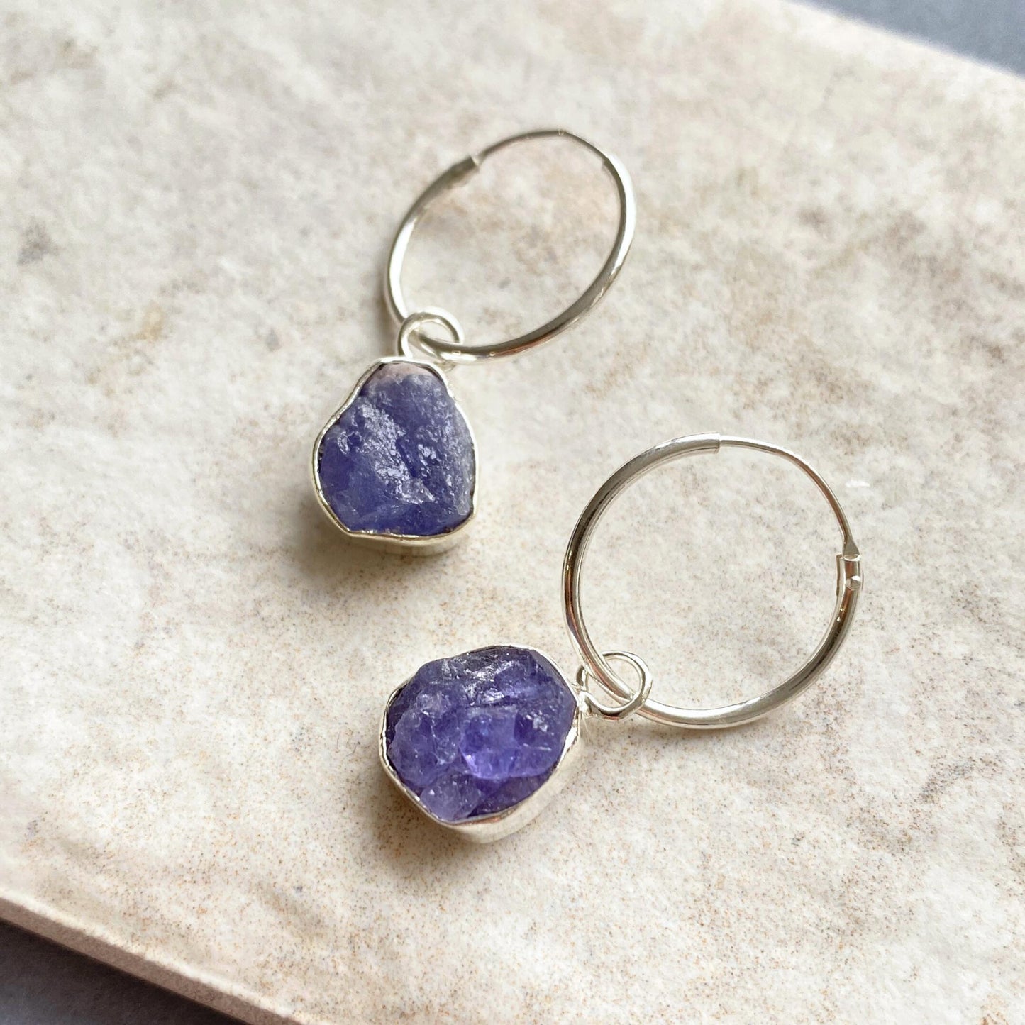Tanzanite Carved Hoop Earrings | Positivity (Sterling Silver)