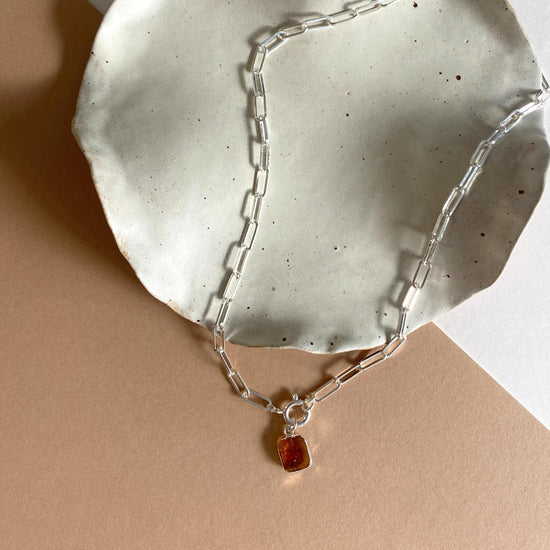 Citrine Gem Slice Chunky Chain Necklace | Success (Silver)