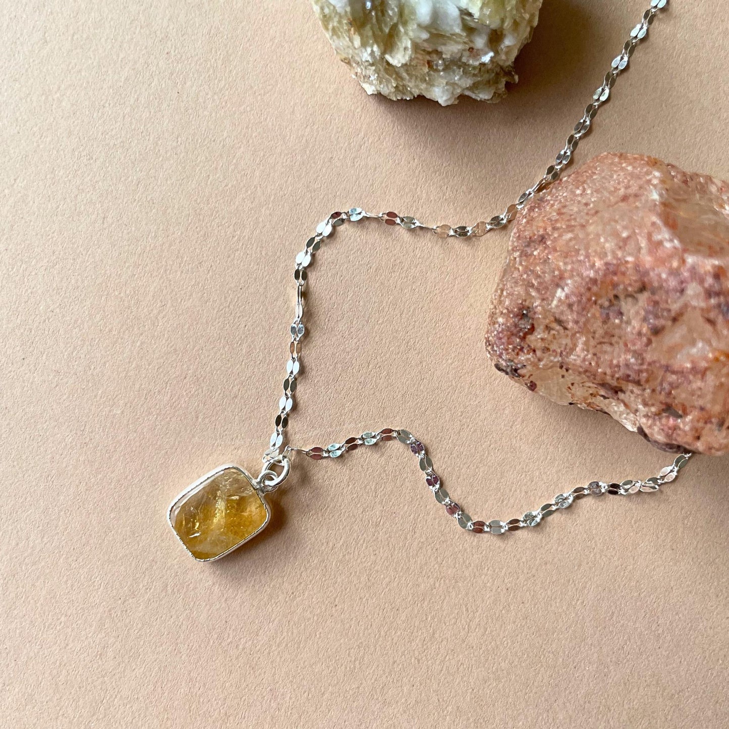 Citrine Gem Slice Vintage Chain Necklace | Success (Silver)