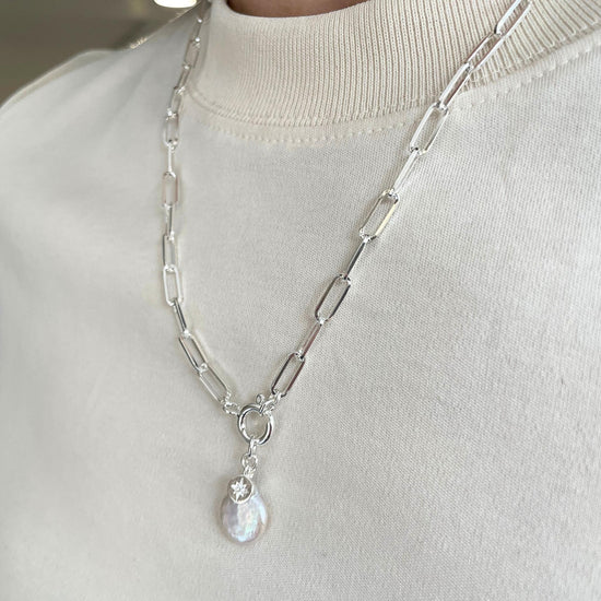 Freshwater Coin Pearl Chunky Chain Necklace (Sterling Silver)