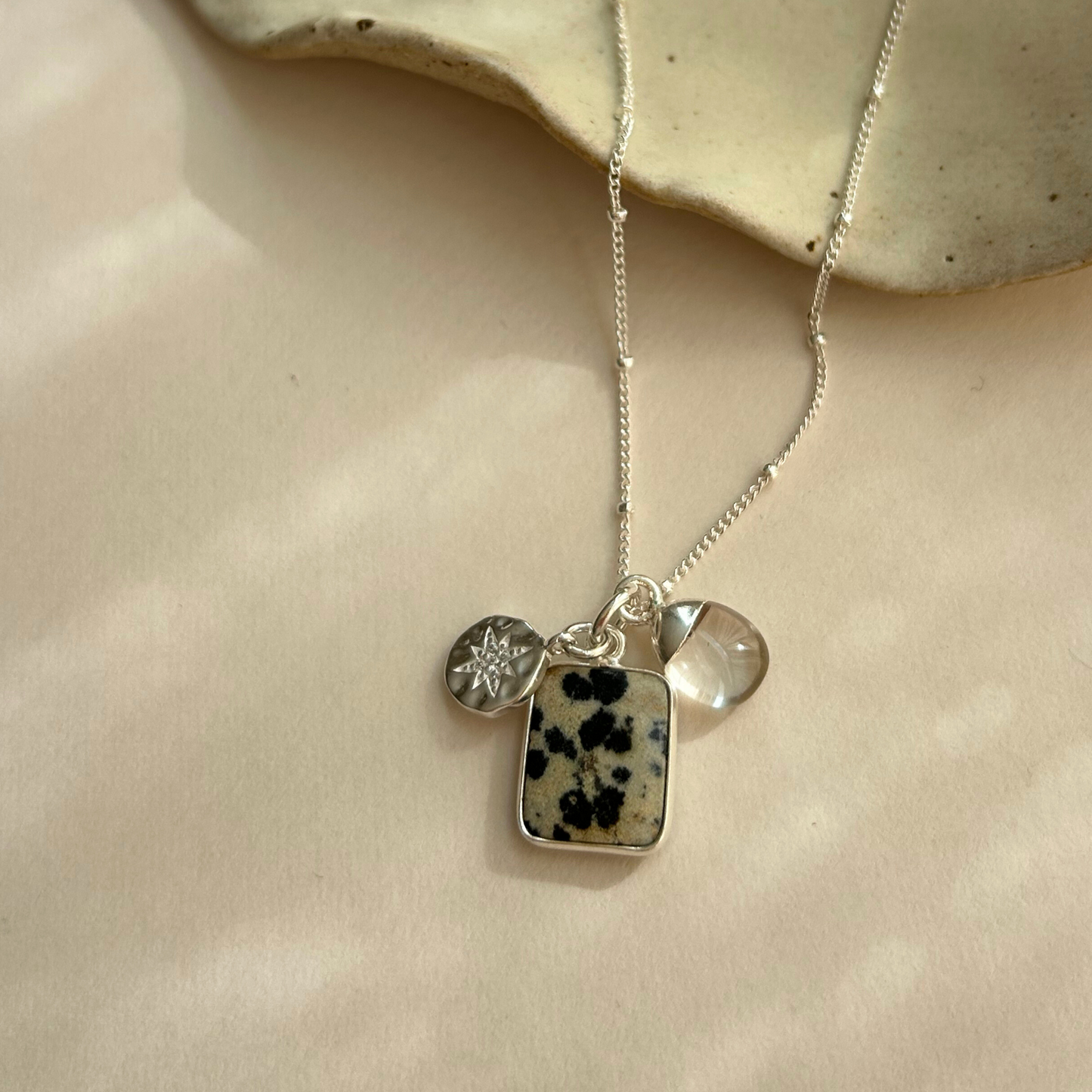 Dalmatian Gem Slice Triple Necklace | Positivity (Silver)