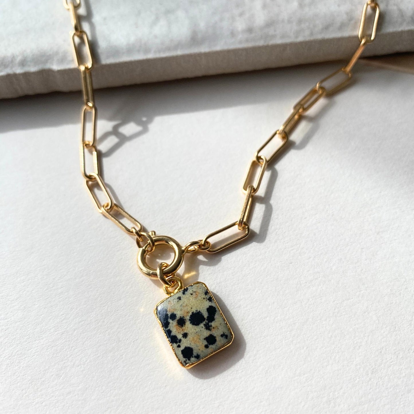 Dalmatian Gem Slice Chunky Chain Necklace | Positivity (Gold Plated)