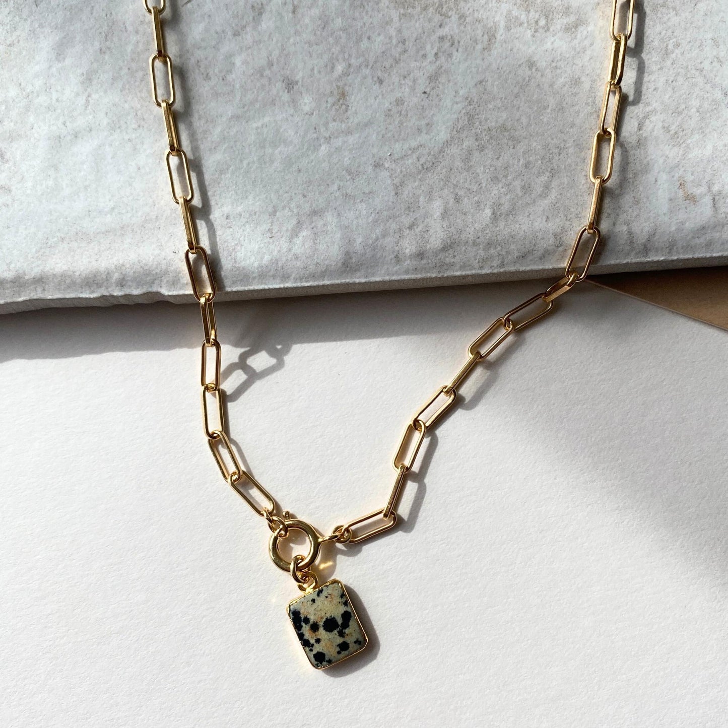 Dalmatian Gem Slice Chunky Chain Necklace | Positivity (Gold Plated)