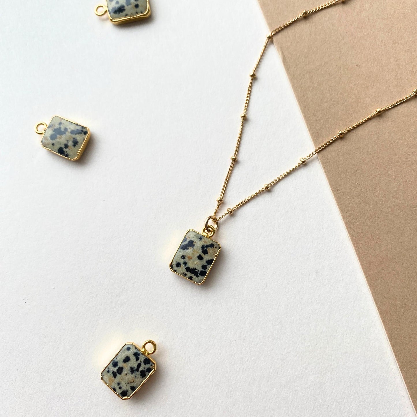 Dalmatian Gem Slice Necklace | Positivity (Gold Plated)