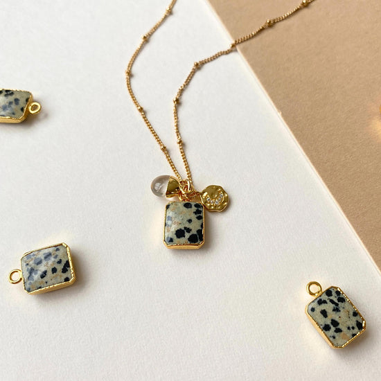 Dalmatian Gem Slice Triple Necklace | Positivity (Gold Plated)