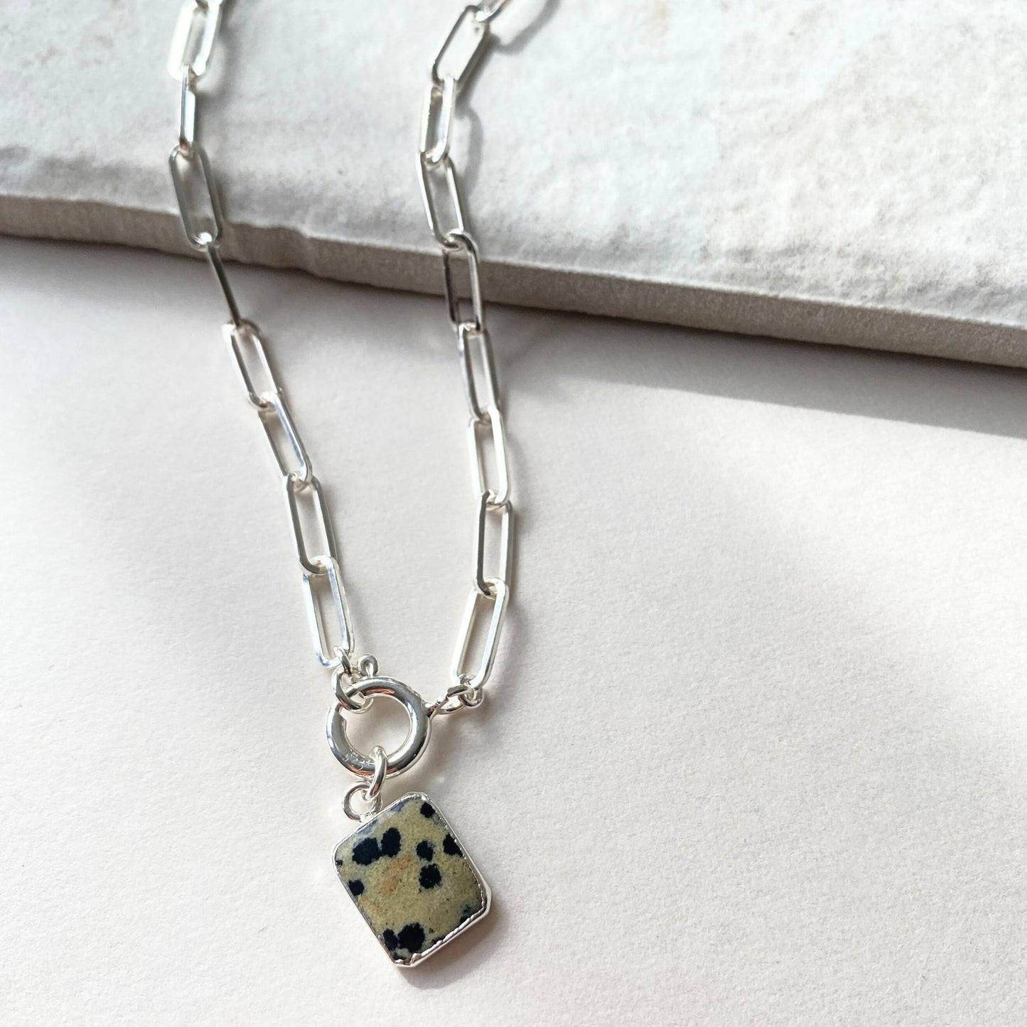 Dalmatian Gem Slice Chunky Chain Necklace | Positivity (Silver)