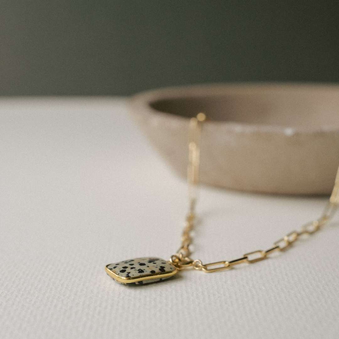Dalmatian Jasper Large Gem Slice Chunky Chain Necklace | Positivity (Gold Plated)
