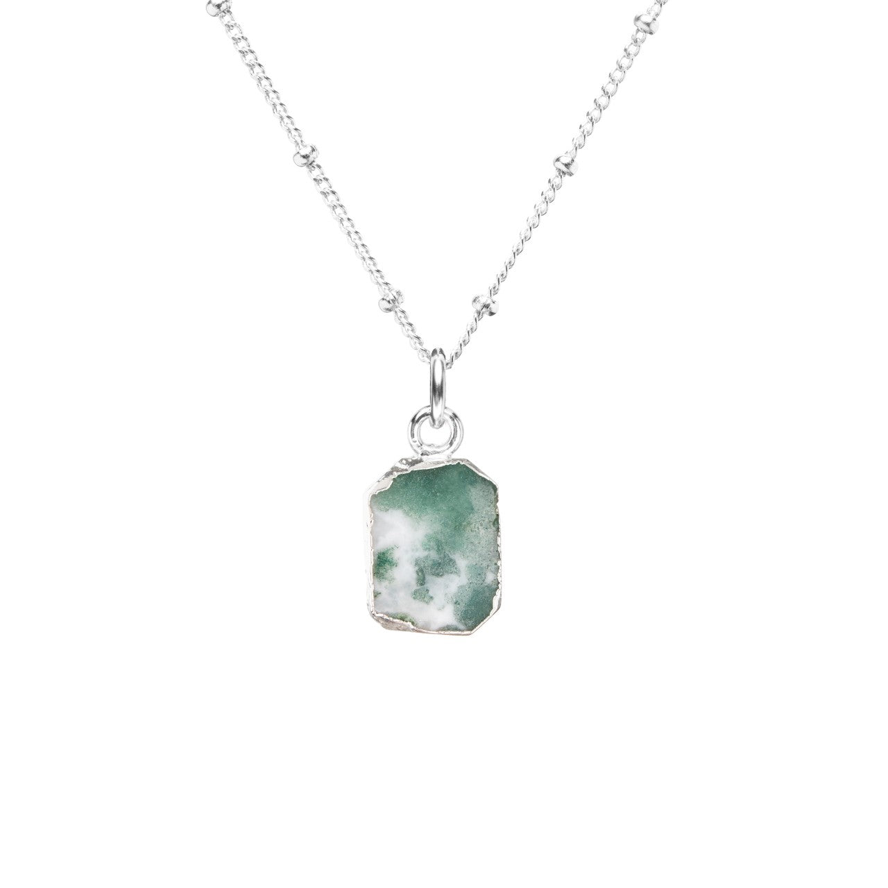 Moss Agate Gem Slice Necklace | New Beginnings (Silver)