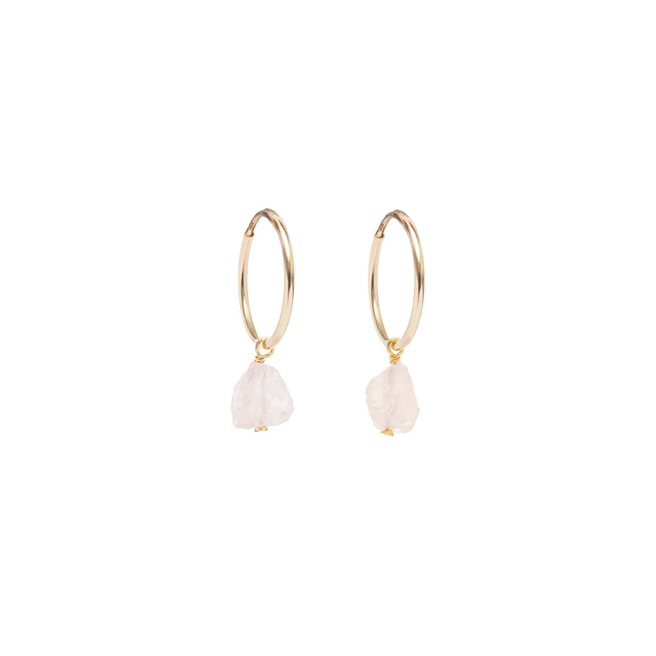 Rose Quartz Hoop Earrings, Raw Threaded, Gold | Decadorn