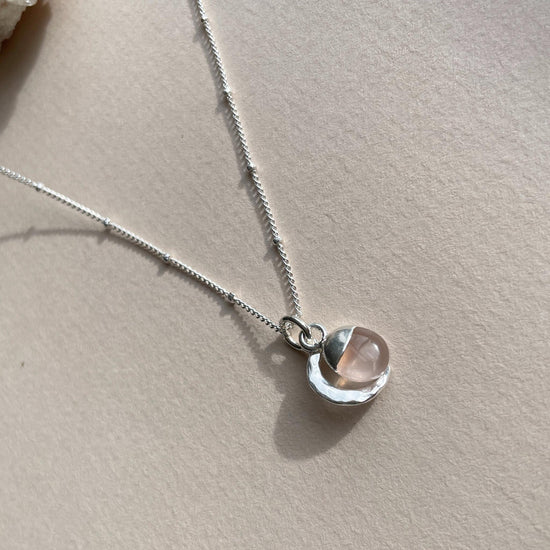 Rose Quartz & Moon Necklace | Love (Silver)