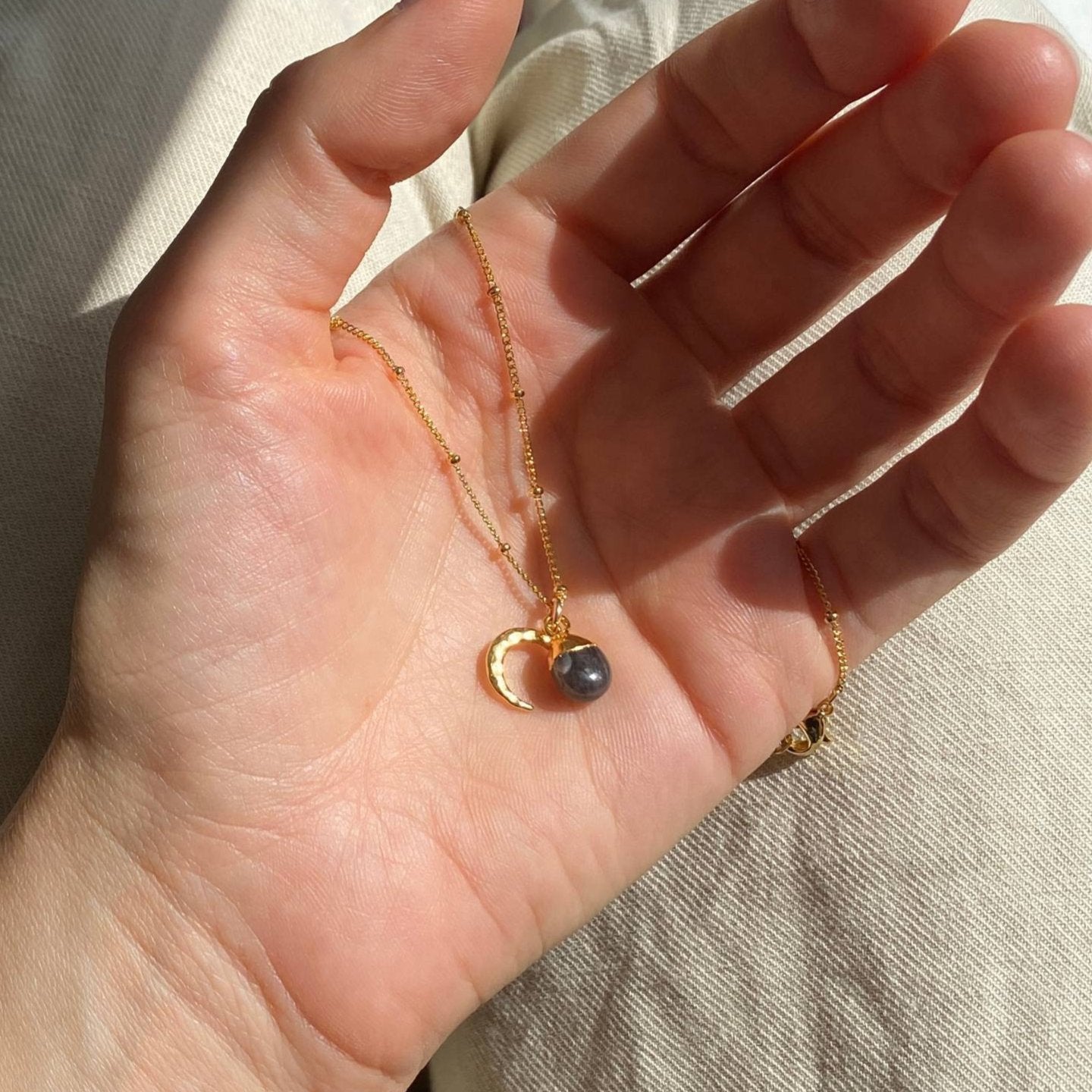 Sapphire Tumbled & Moon Necklace | Optimism (Gold Plated)