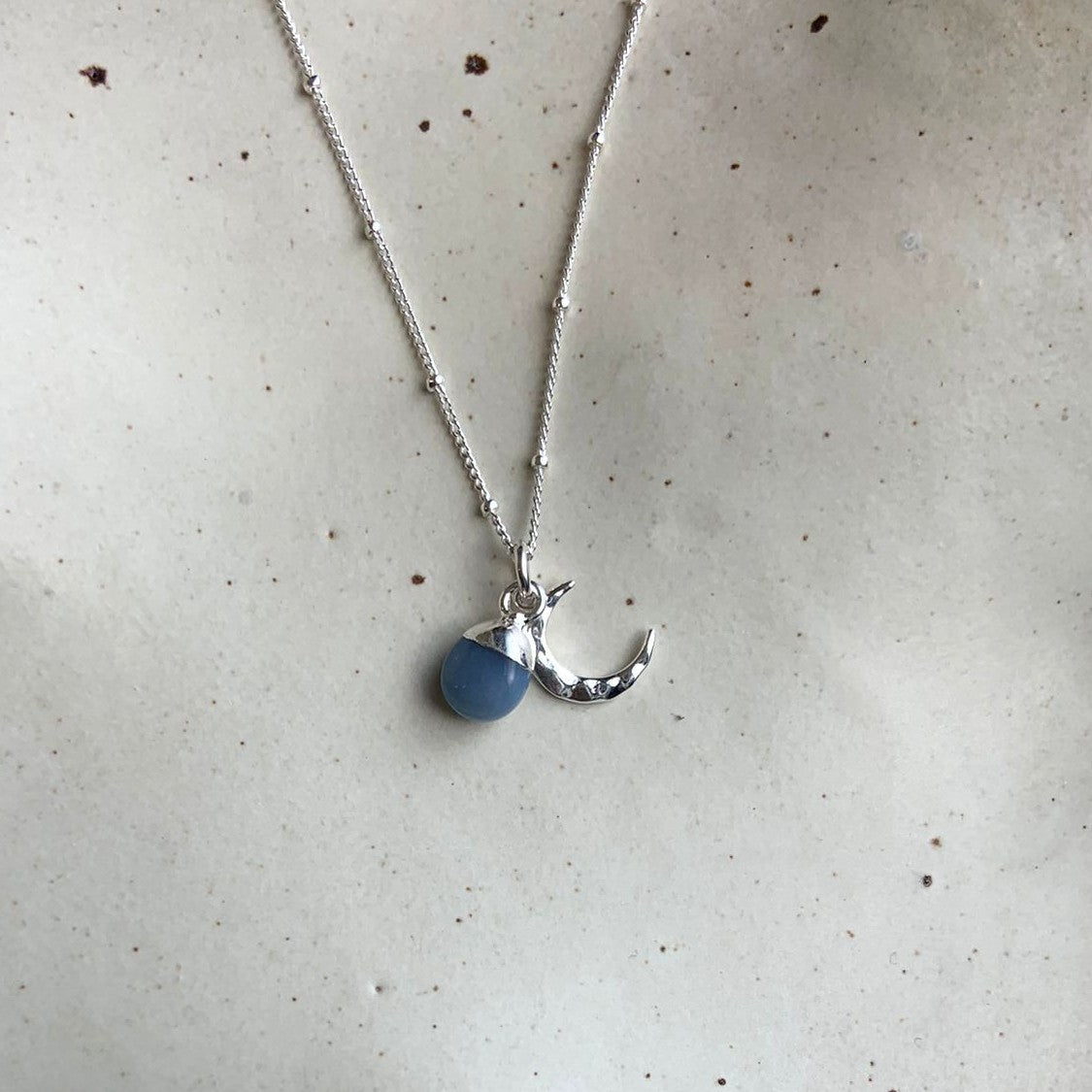 CHOOSE YOUR OWN | Tumbled Gemstone & Moon Necklace (Silver)