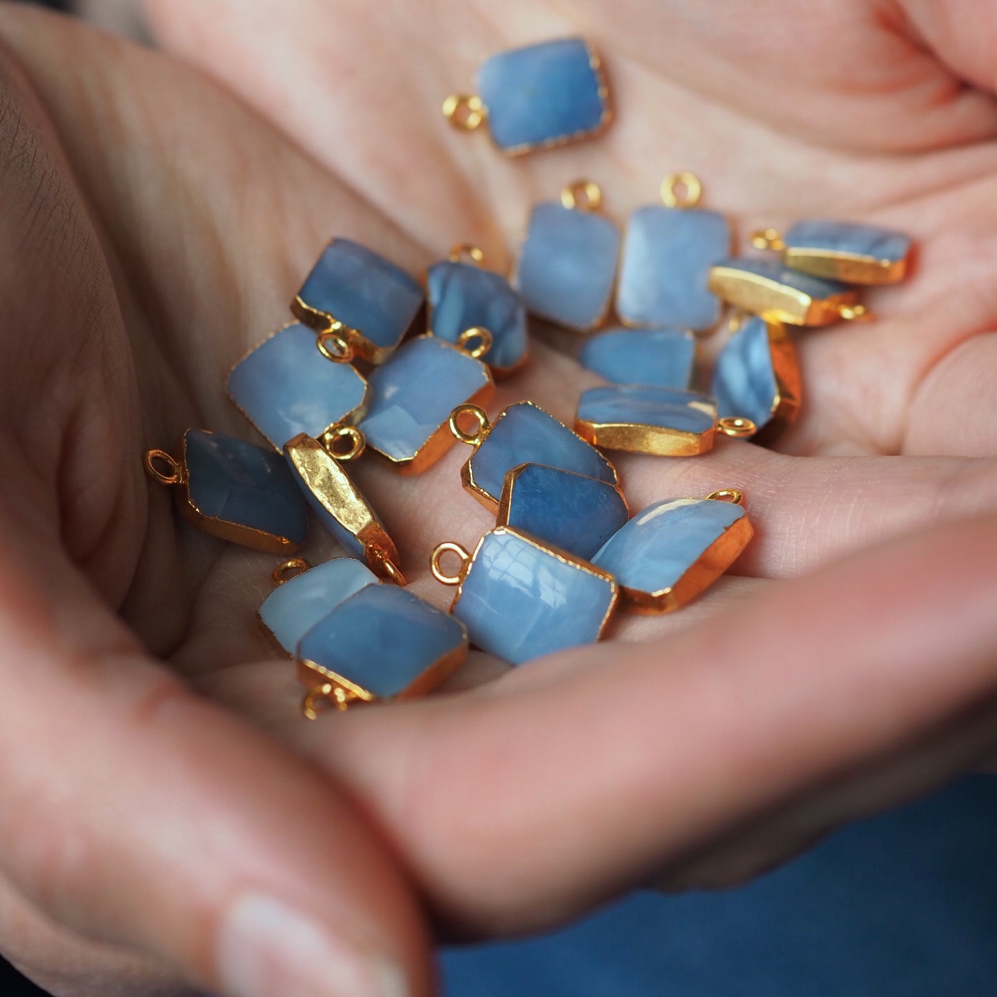 Blue Opal Gem Slice Triple Chunky Chain Bracelet | Purity (Gold Plated)
