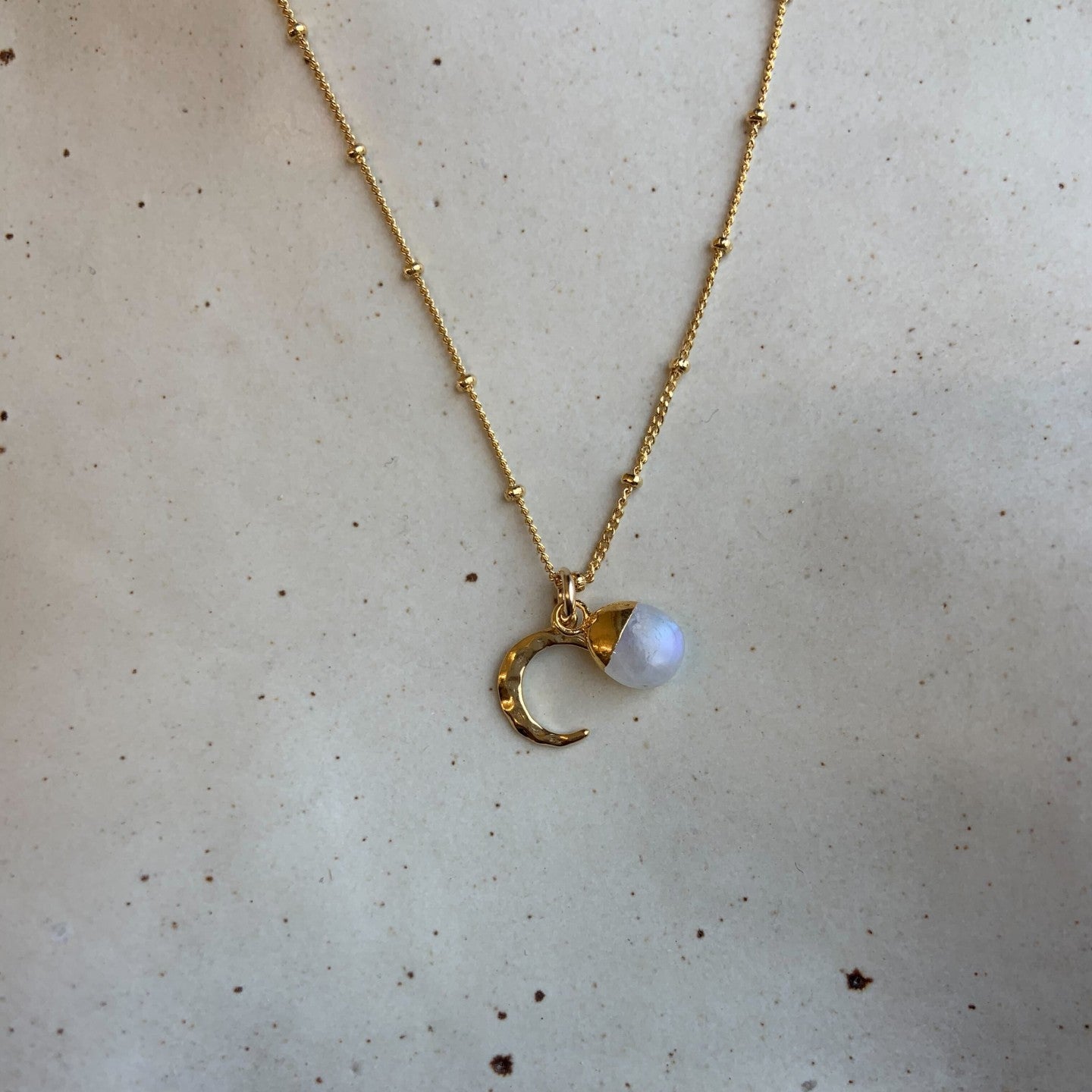CHOOSE YOUR OWN | Tumbled Gemstone & Moon Necklace (Gold Plated)