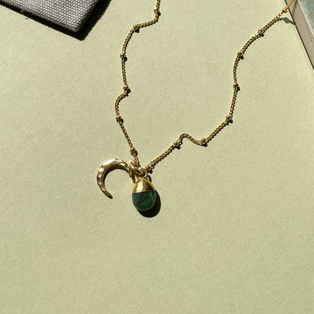 Bridesmaid | Tumbled Gemstone & Moon Necklace (Gold Plated)