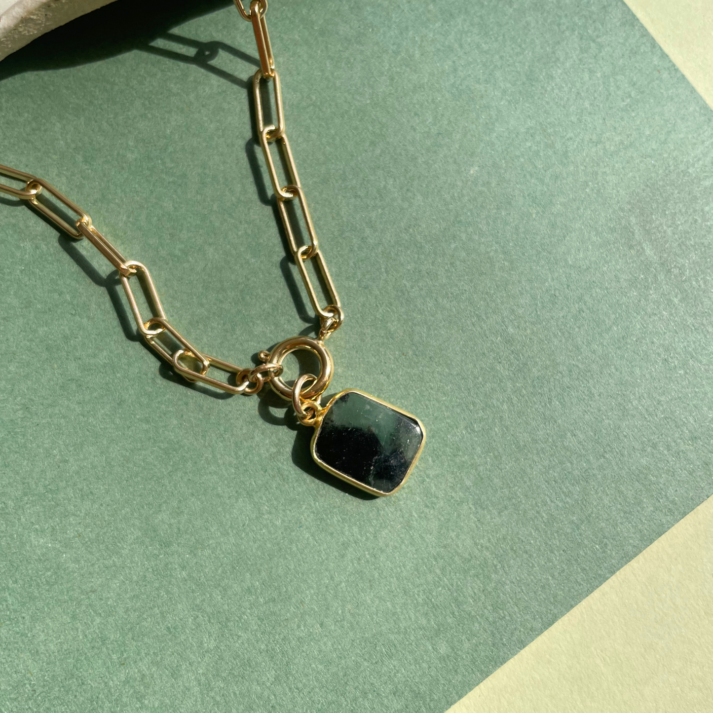 Emerald Gem Slice Chunky Chain Necklace | Hope (Gold Plated)