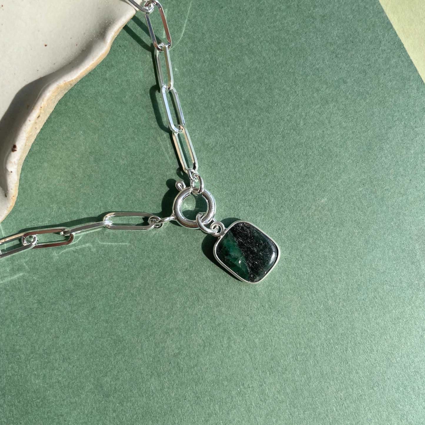 Emerald Gem Slice Chunky Chain Necklace | Hope (Silver)