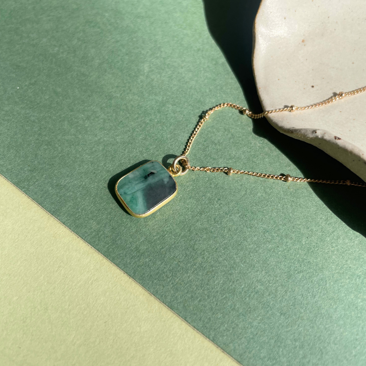 Emerald Gem Slice Necklace | Hope (Gold Plated)