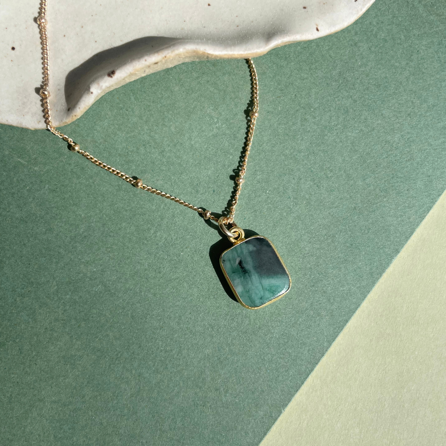 Emerald Gem Slice Necklace | Hope (Gold Plated)