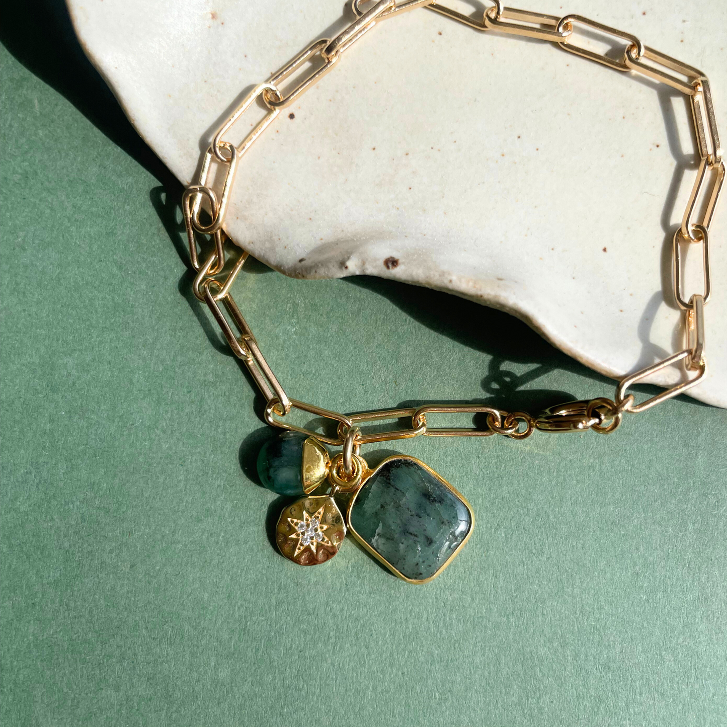 Emerald Gem Slice Triple Bracelet | Hope (Gold Plated)