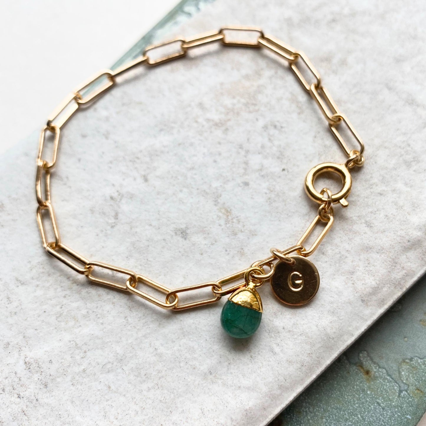 Emerald Tiny Tumbled Chunky Chain Bracelet | Hope (Gold Plated)