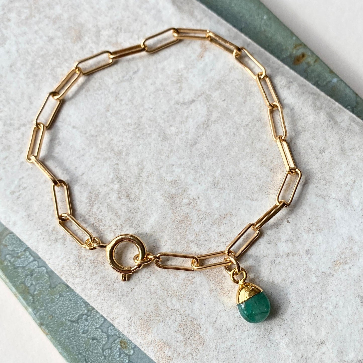 Emerald Tiny Tumbled Chunky Chain Bracelet | Hope (Gold Plated)