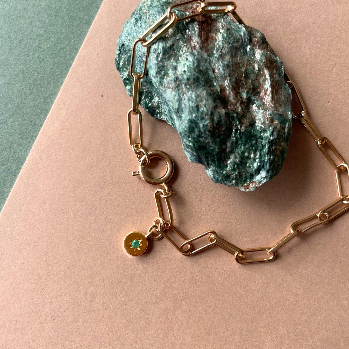 Emerald Guiding Star Chunky Chain Bracelet | Hope (Gold Plated)