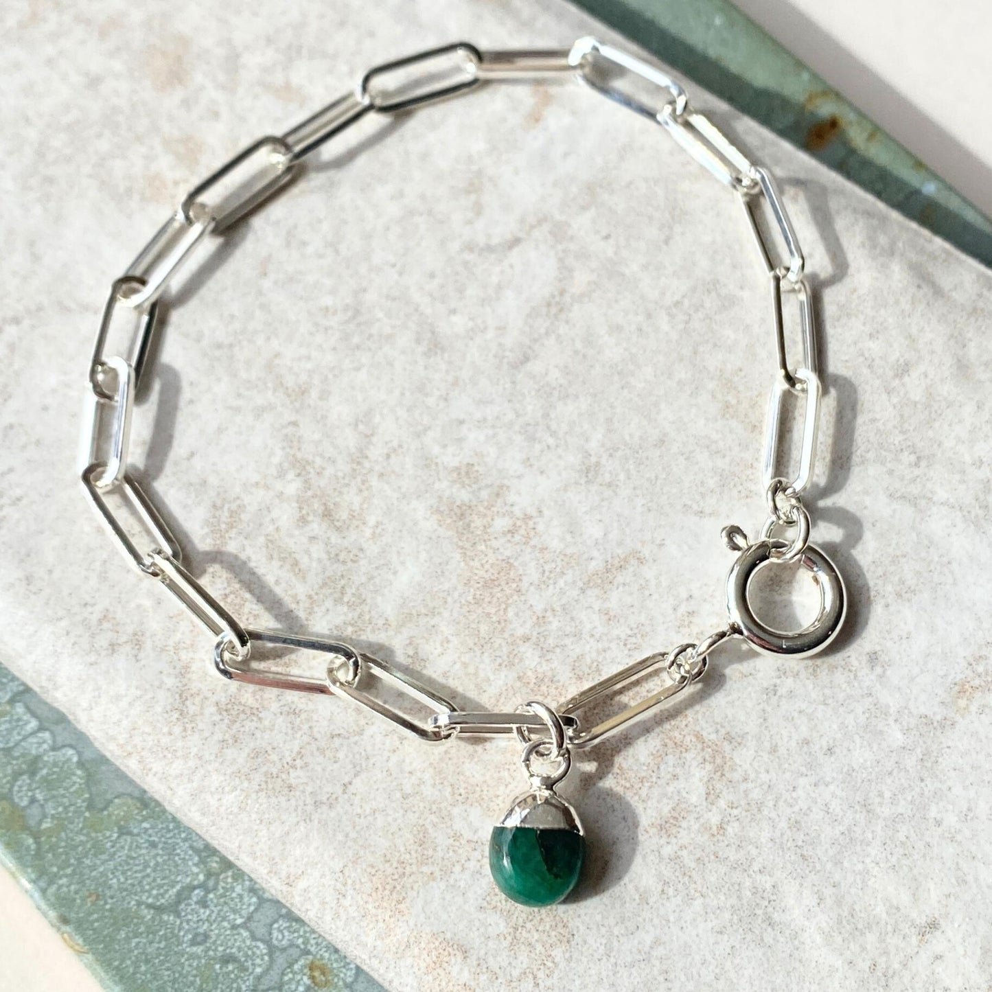 Emerald Tiny Tumbled Chunky Chain Bracelet | Hope (Silver)