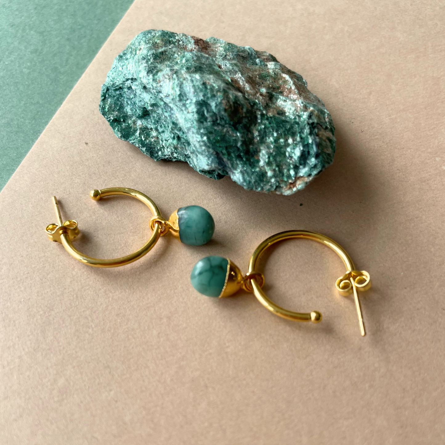 Emerald Tiny Tumbled Hoop Earrings | Hope (Gold Fill)