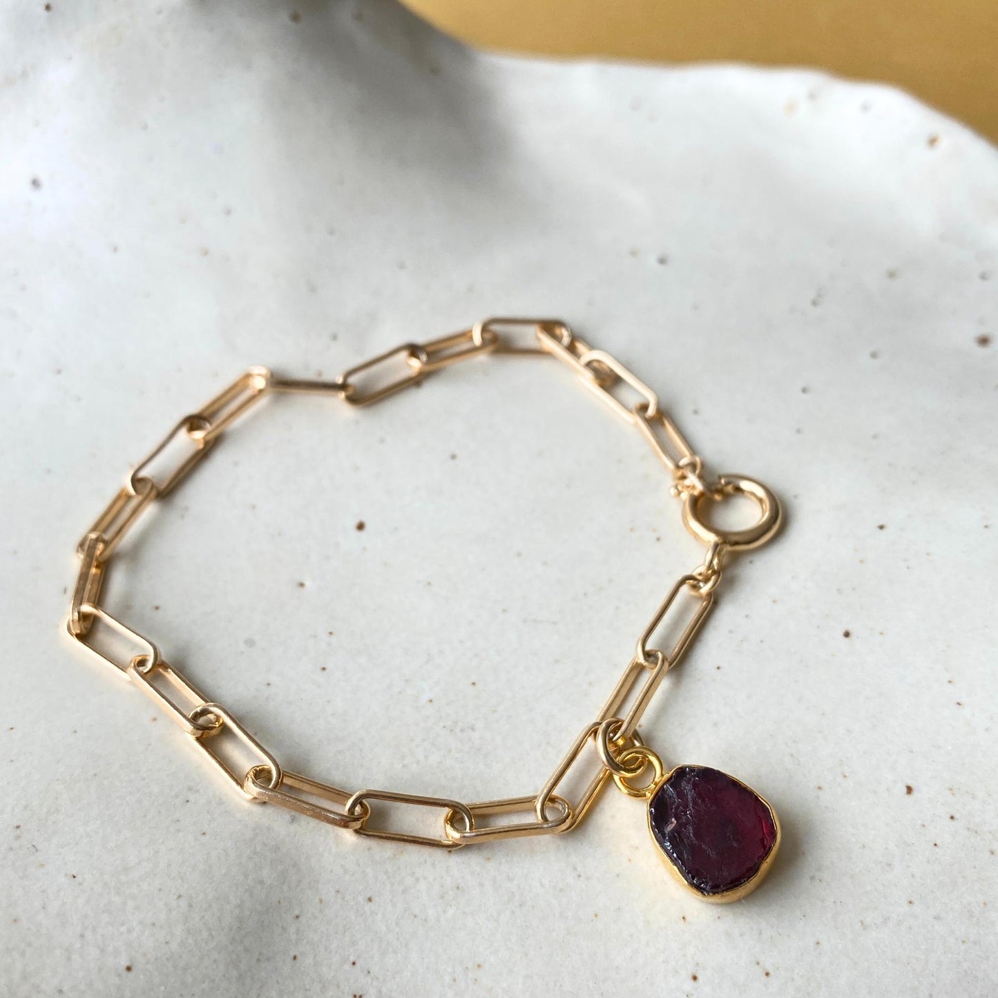 Garnet Carved Chunky Chain Bracelet | Protection (Gold Plated)