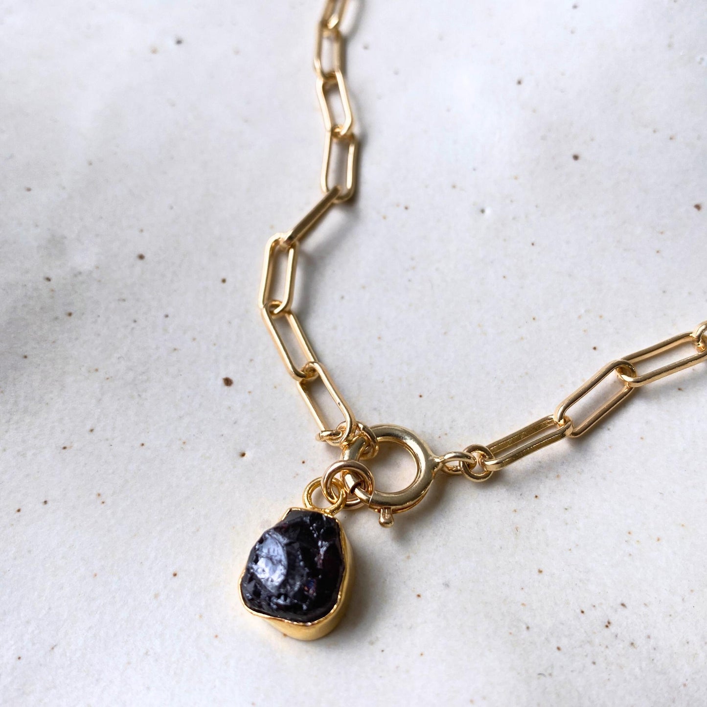 Garnet Carved Chunky Chain Necklace| Protection (Gold Plated)