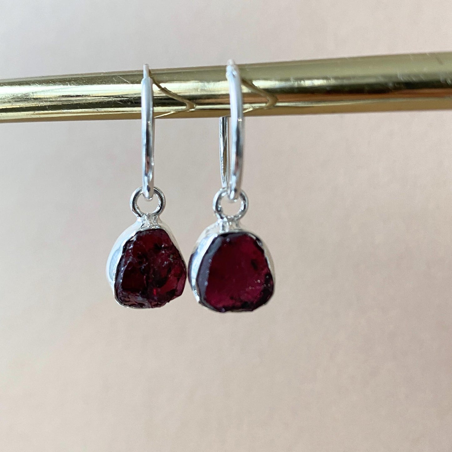 Garnet Carved Hoop Earrings| Protection (Sterling Silver)