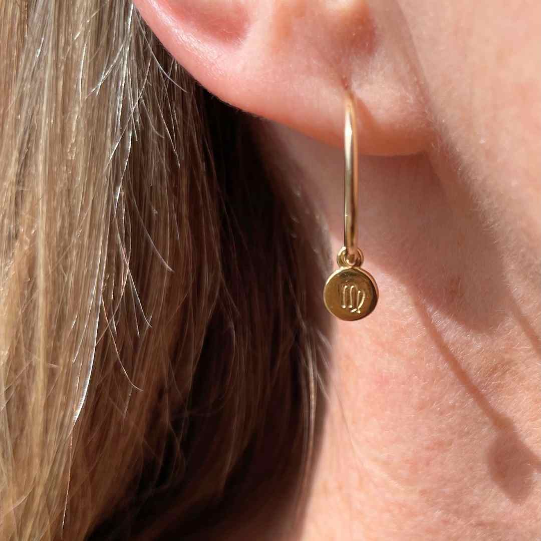 Zodiac Disc Hoop Earrings (Gold Plated)
