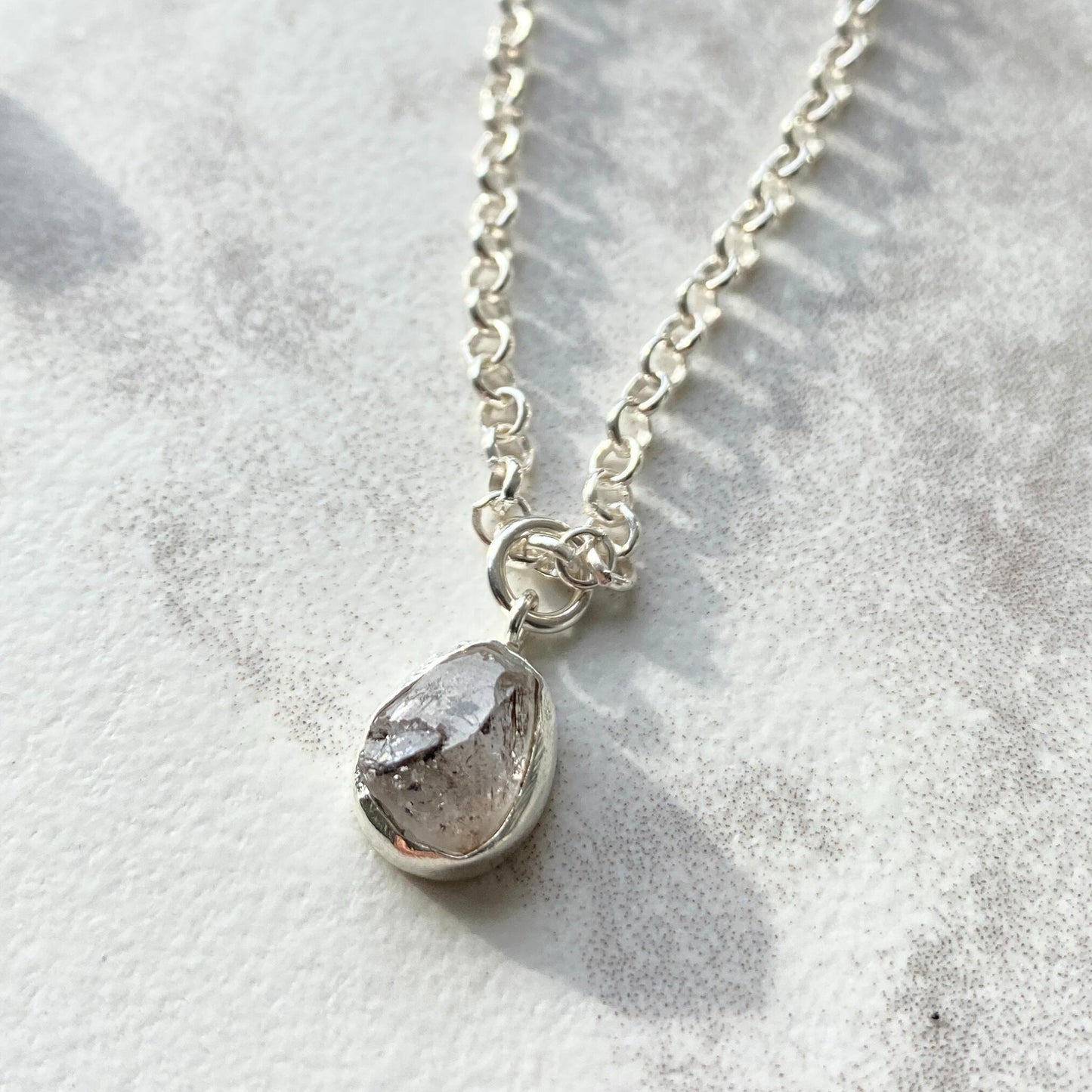 Herkimer Diamond Carved Belcher Chain Necklace | Strength (Sterling Silver)